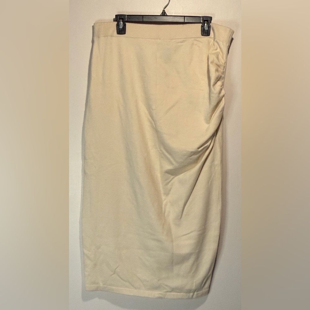 Express- NWOT Conscious Edit Stretchy Wool Blend Side Ruched Midi Skirt Size XL